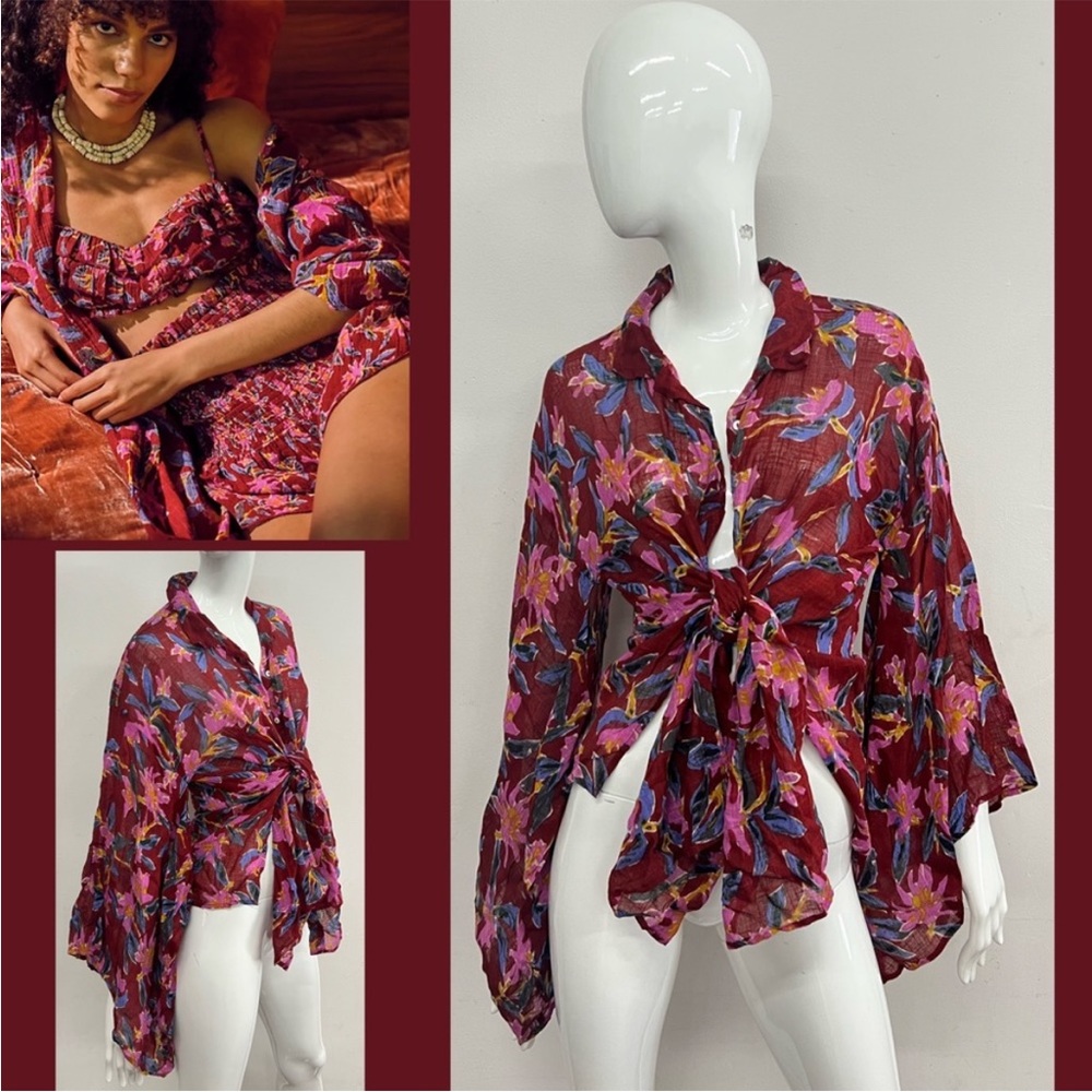 NWT Free People Bali Painterly Tropical Kimono Top Size XS